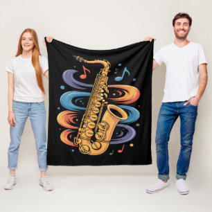 Colourful Saxophone Music Flow Jazz Instrument Fleece Blanket