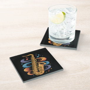 Colourful Saxophone Music Flow Jazz Instrument Glass Coaster