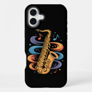 Colourful Saxophone Music Flow Jazz Instrument iPhone 16 Plus Case