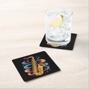 Colourful Saxophone Music Flow Jazz Instrument Square Paper Coaster