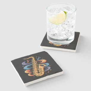 Colourful Saxophone Music Flow Jazz Instrument Stone Coaster