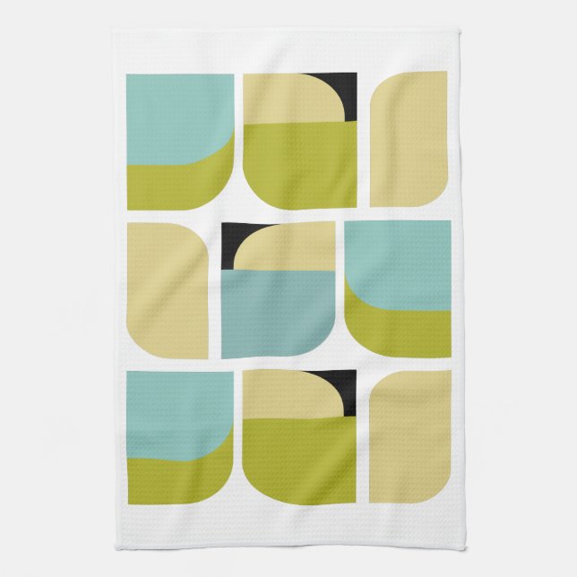 Colourful Scandinavian Turquoise Yellow Geometric Tea Towel (Vertical)