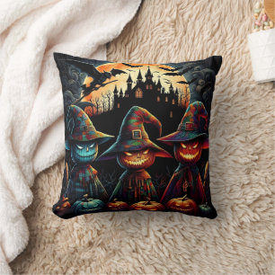 Colourful scarecrow trio by full moon cushion