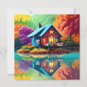 Colourful Scenery with Cottage And Lake-65456 Invitation