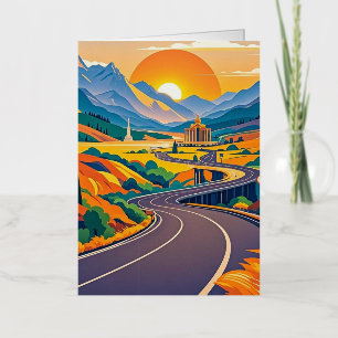 Colourful Scenic travel adventures on winding road Foil Greeting Card