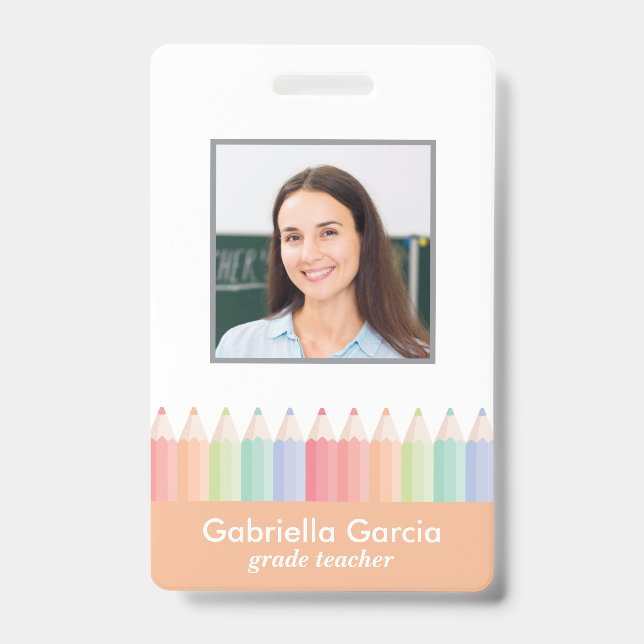 Colourful School Barcode Employee Photo ID badge (Front)