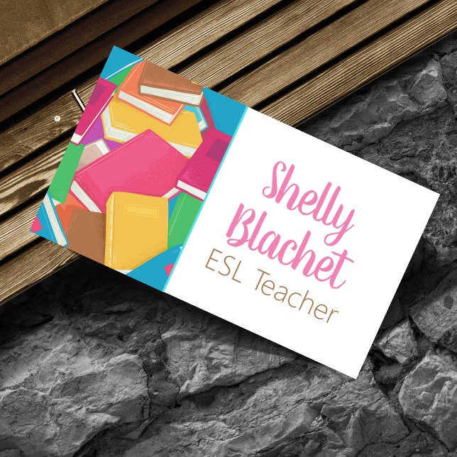 Colourful School Book ESL Teacher Foreign Language Business Card (Creator Uploaded)