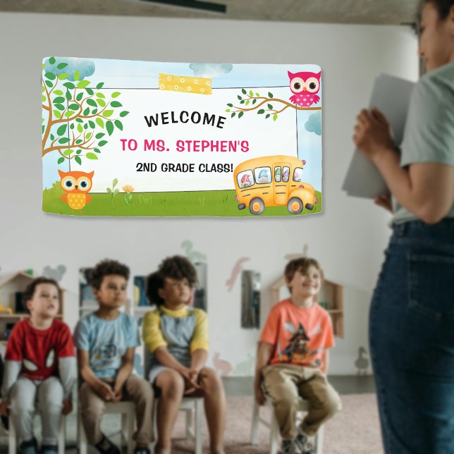 Colourful School Bus Teacher Classroom Welcome Sig Banner (Colorful School Bus Teacher Classroom Welcome Sign)