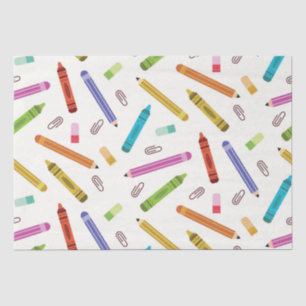 Colourful School Crayons and Pencils Pattern Tissue Paper