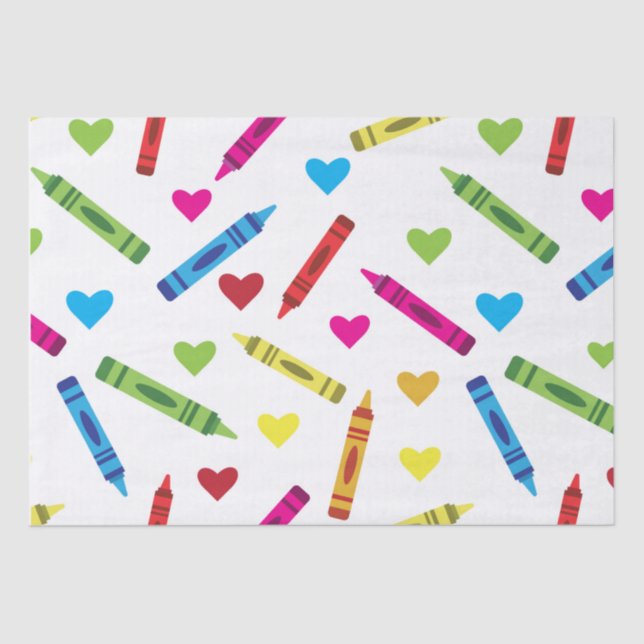 Colourful School Crayons Pattern with Hearts  Tissue Paper (Front)