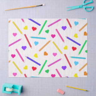 Colourful School pencils Pattern with little heart Tissue Paper