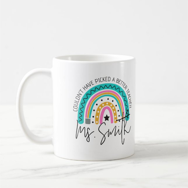 Colourful School Rainbow Teacher Appreciation Gift Coffee Mug (Left)