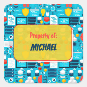 Colourful School Sceince Pattern Personalised Square Sticker