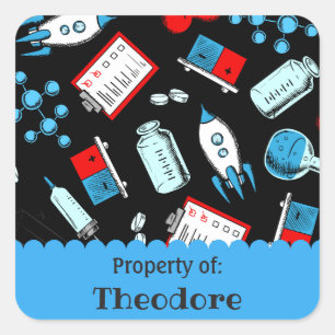Colourful School Science Pattern Personalised Square Sticker