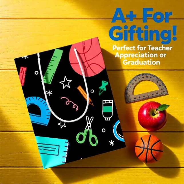 Colourful School Supplies Doodle Back-to-School Medium Gift Bag (Colorful School Supplies Doodle Back-to-School Medium Gift Bag)