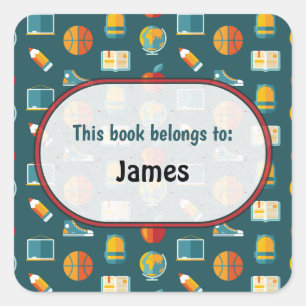 Colourful School Supplies Pattern Personalised Squ Square Sticker