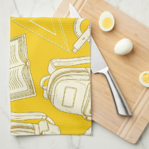 Colourful School Supplies Seamless Pattern Tea Towel