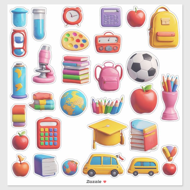 Colourful School Supplies Sticker Set For Students (Sheet)