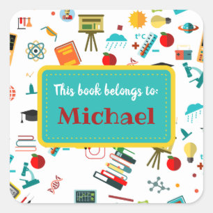 Colourful School Suuplies Pattern Personalised Square Sticker