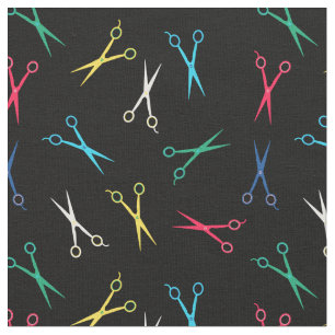 Colourful Scissor Pattern Black Background Fabric
