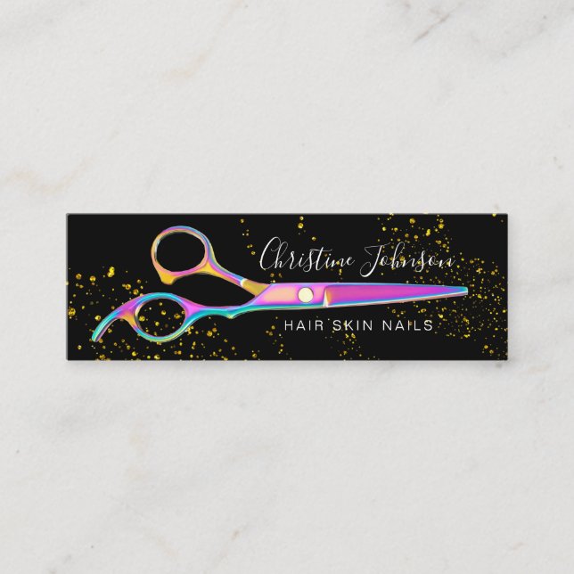 colourful scissors FAUX glitter Mini Business Card (Front)
