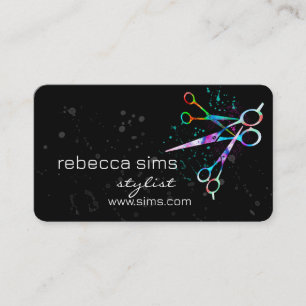 colourful scissors on black and teal modern bold business card