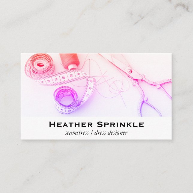 Colourful Scissors Tape Thread Seamstress Business Card (Front)