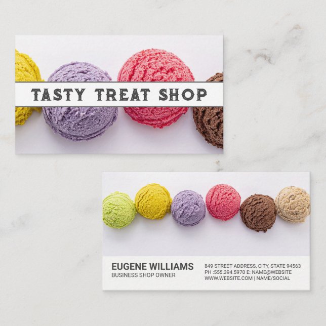 Colourful Scoops of Ice Cream Business Card (Front/Back)