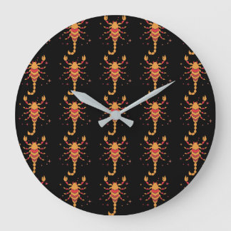 Colourful Scorpion Pattern on Black Background Large Clock
