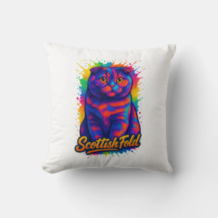 Colourful Scottish Fold Pop Art Cat – Vibrant Neon Cushion
