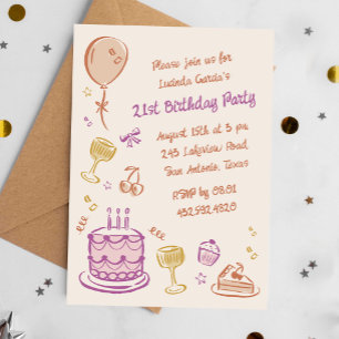 Colourful Scribble Hand Drawn 21st Birthday Party Invitation