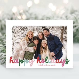 Colourful Script Calligraphy Two Photo Happy Holiday Card