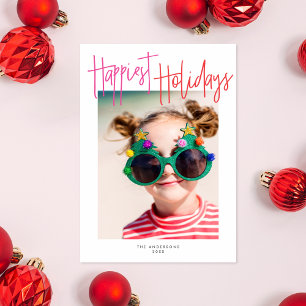 Colourful Script Happiest Holidays   Holiday Photo Card