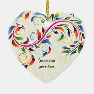Colourful scroll leaf, ecru floral retro ornament