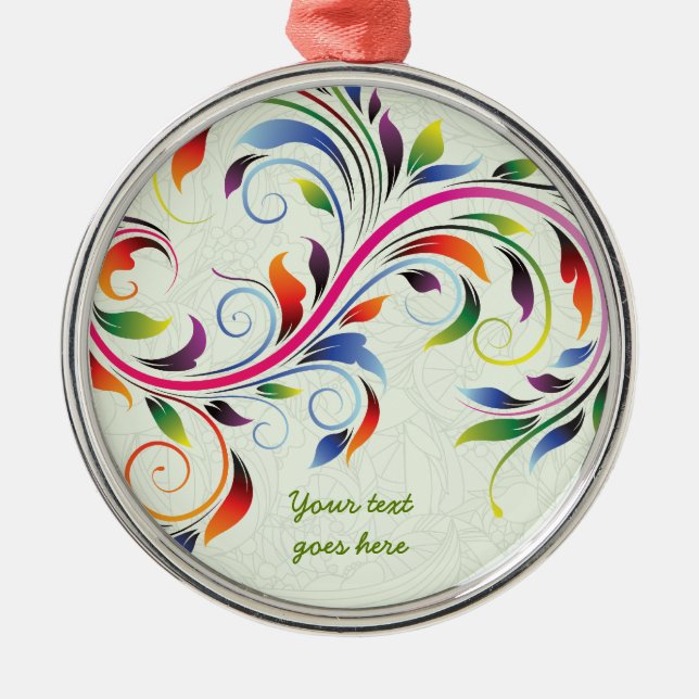 Colourful scroll leaf, lime floral retro ornament (Front)