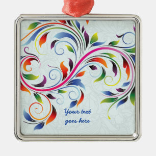 Colourful scroll leaf, pale blue floral ornament