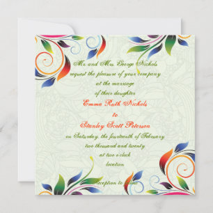 Colourful scroll leaf, pale lime wedding invitatio invitation