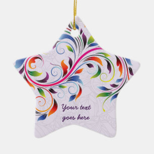 Colourful scroll leaf, purple floral retro ornamen ceramic tree decoration