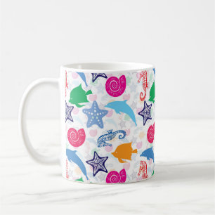 Colourful Sea Animals Illustration Pattern Coffee Mug