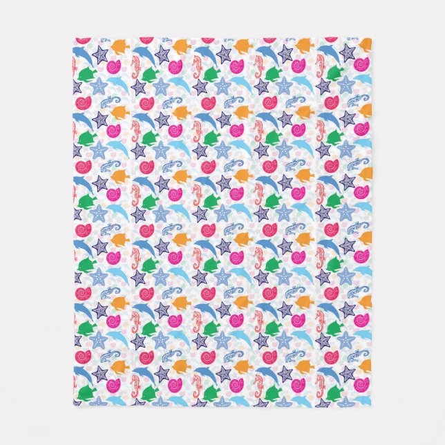 Colourful Sea Animals Illustration Pattern Fleece Blanket (Front)