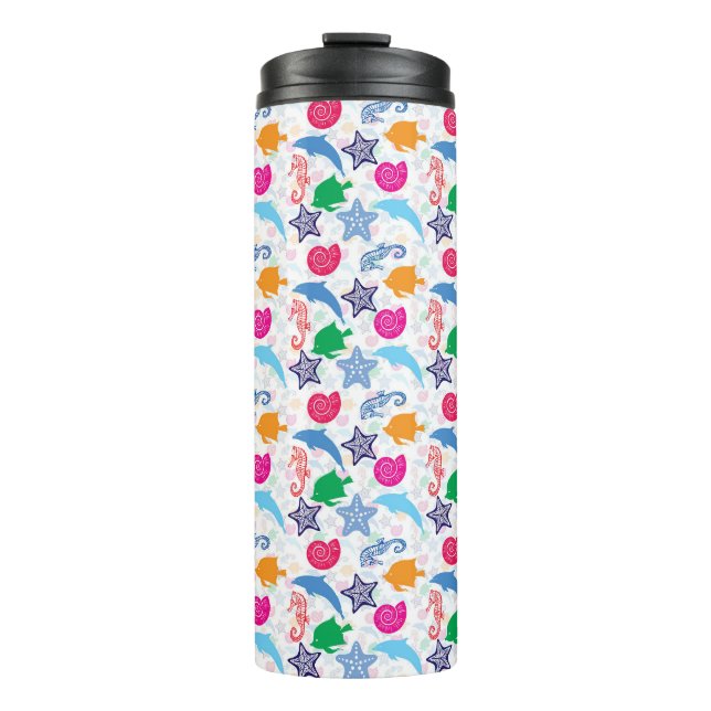 Colourful Sea Animals Illustration Pattern Thermal Tumbler (Front)