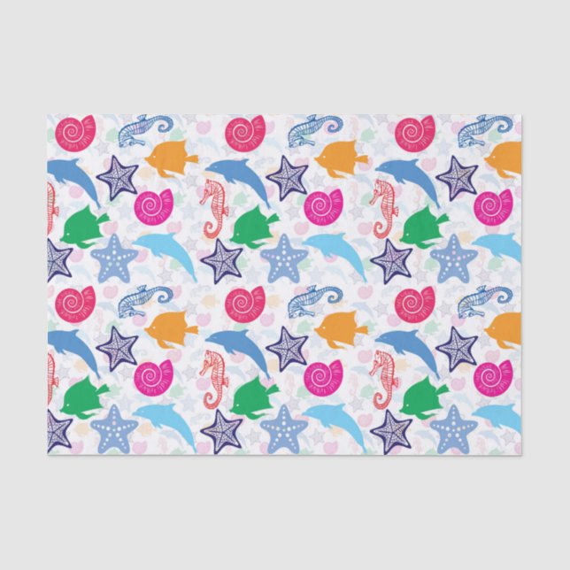 Colourful Sea Animals Illustration Pattern Tissue Paper (Front)