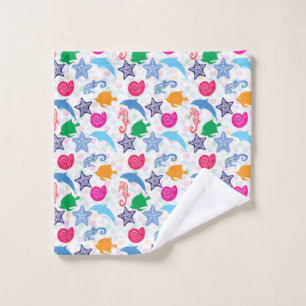 Colourful Sea Animals Illustration Pattern Wash Cloth