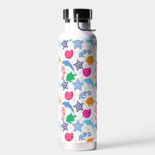 Colourful Sea Animals Illustration Pattern Water Bottle