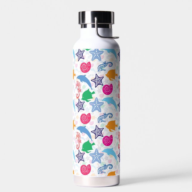 Colourful Sea Animals Illustration Pattern Water Bottle (Left)