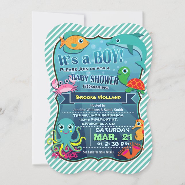 Colourful Sea Creatures; Boy Baby Shower Invitatio Invitation (Front)