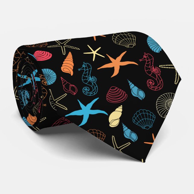 Colourful Sea Creatures Tie (Rolled)