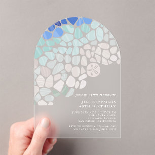 Colourful Sea Glass Birthday Acrylic Invitation