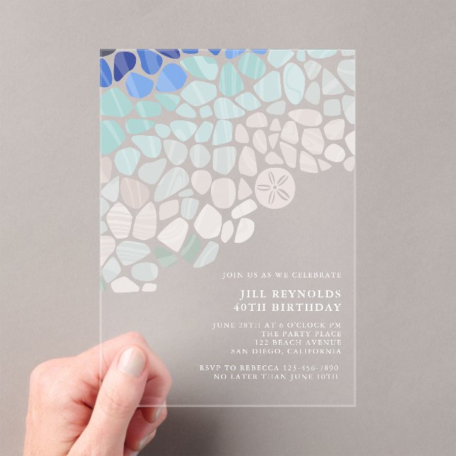 Colourful Sea Glass Birthday Acrylic Invitation (Insitu (Handheld))