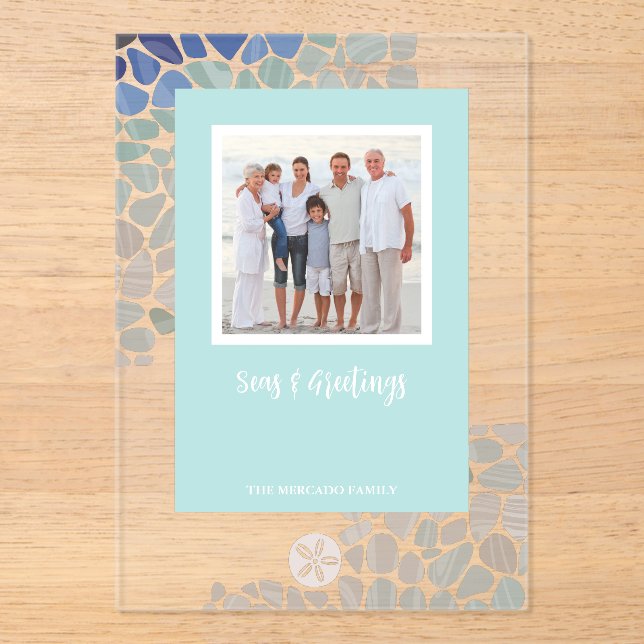 Colourful Sea Glass Christmas Photo Holiday Card Acrylic Invitations (Front)